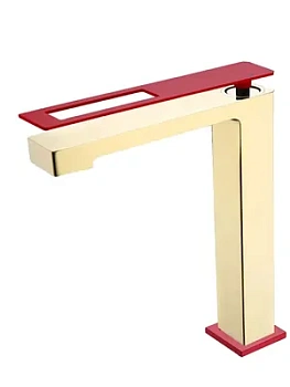 Смеситель Boheme 142-GR для раковины, на 1 отверстие, однозахватный, золото+красный