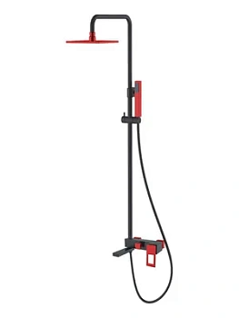 Душевой комплект Boheme 148-BR.2 настенный, однозахватный, верхний/ручной душ, черный+красный