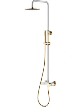 Душевая система Boheme 128-WG настенная, с изливом, верхний/ручной душ, белый+золото