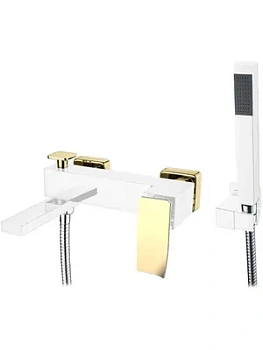 Смеситель Boheme 143-CRG.2 для ванны/душа, настенный, однозахв, с ручным душем, хром+золото