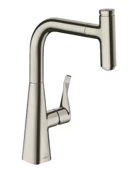 Смеситель Hansgrohe Metris Select M71 для кухни 240 мм вытяжной поворотный излив сталь 14857800