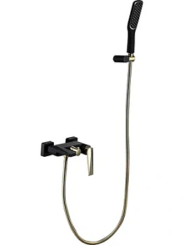 Смеситель Boheme 383-B для ванны/душа, настенный, однозахватный,с ручным душем,черный+золото