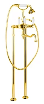 Смеситель CEZARES VDP2-03/24-Bi для ванны, напольный, ручной душ, золото/ручки белые