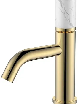 Смеситель Boheme 121-G-MR-W для раковины,на 1 отверстие,однозахв,ручка diamond,золото+мрамор