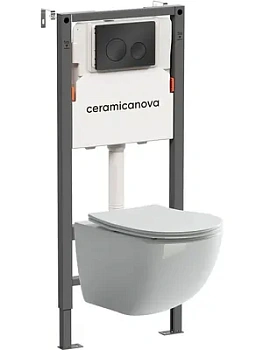 Комплект Подвесной унитаз Forma Rimless+Система инсталляции , кнопка Circle, черный матовый CN3009_121001MB