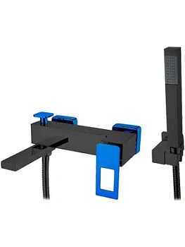 Смеситель Boheme 143-BUW для ванны/душа, настенный, однозахв, с ручным душем, черный+синий