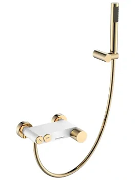 Смеситель Boheme 123-WG.2 для ванны/душа, настенный, с изливом, с ручным душем, белый+золото