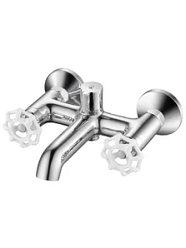 Смеситель Zeegres 19092001 для ванны/душа, двухзахватный, настенный, белые ручки (19092001+95701010*2)