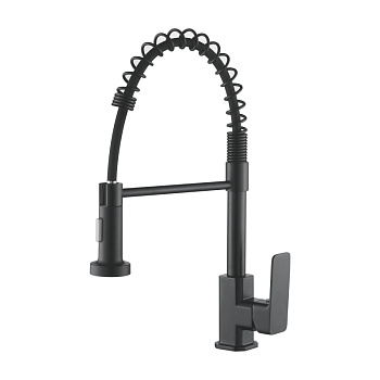 Смеситель Ledeme Н80В для кухни, с гибким изливом и душем, однозахватный, черный матовый L4080B
