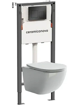 Комплект Подвесной унитаз Forma Rimless+Система инсталляции , кнопка Square, черный матовый CN3009_121002MB