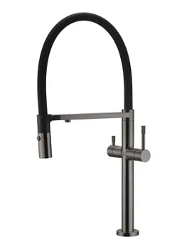 Смеситель Boheme 115-GM для кухни, однозахватный, c краном для п/воды, гибкий излив, графит