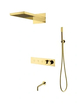 Душевая система Boheme 131-2-G встраиваемая, термостат, верхний/ручной душ, излив, золото