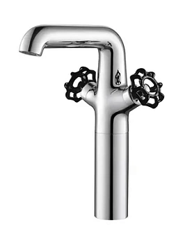 Смеситель Zeegres 19094001 для раковины, двухзахватный, высокий излив, черные ручки (19094001+95701012*2)