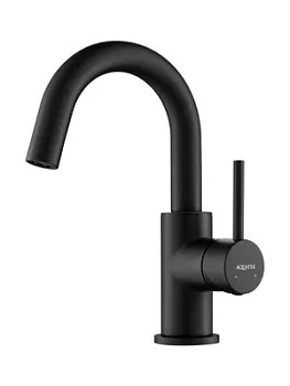 Смеситель для раковины Aquatek AQ1307MB однозахватный, излив 132мм, б/дон. клап., черный мат