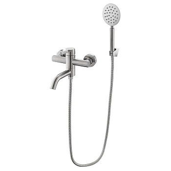 Смеситель для ванны/душа VODA VSL54 однозахватный, настенный, короткий излив, нерж. сталь