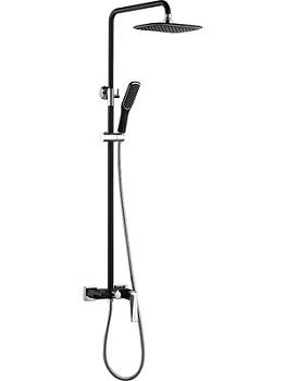 Душевая система Boheme 378-B настенная, однозахватная, верхний/ручной душ, черный+хром