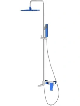 Душевой комплект Boheme 148-WUW.2 настенный, однозахватный, верхний/ручной душ, белый+синий