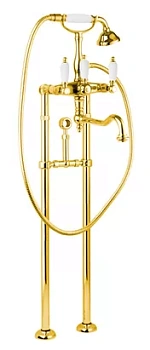 Смеситель CEZARES VDPS2-03/24-Bi для ванны, напольный, ручной душ, золото/ручки белые