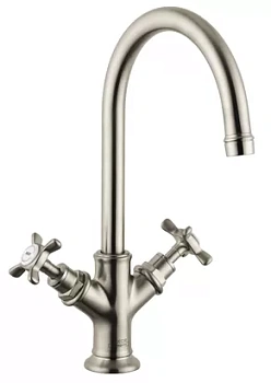 Смеситель Axor 16502820 для умывальника двухзахватный с донным клапаном, шлиф.никель