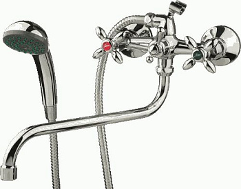 Смеситель Ledeme Н27 настенный, для ванны и душа, двухзахватный, с душевой лейкой, хром L2227