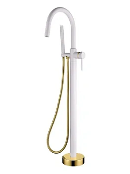 Смеситель Boheme 469-WG для ванны/душа, напольный, однозахватный, с ручным душем, белый+золото