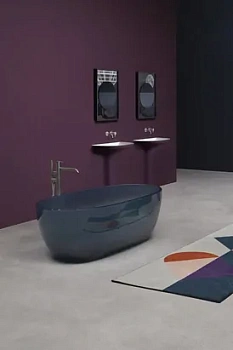 Ванна Antonio Lupi Reflex 1670x860x530 овальная, цвет: Ceruleo/донный клапан черный матовый