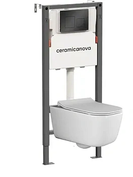 Комплект Подвесной унитаз New day Rimless+Система инсталляции , кнопка Square, черный матовый CN3005_121002MB