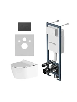 Комплект инсталляции AM.PM клавиша L черный мат.+унитаз Damixa Jupiter белый, сиденье м/лифт IS110138.DX77C1700