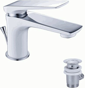 Смеситель для раковины Lemark LM5906CW однозахватный, донный клапан Click/Clack, хром/белый