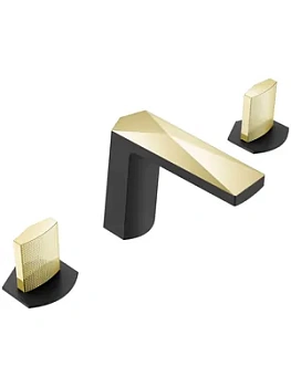 Смеситель Boheme для раковины, на 3 отверстия, двухзахватный, черный+золото 150-BG-TOUCH