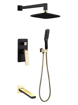 Душевая система Boheme 384-B-2 встраиваемая, верхний/ручной душ, с изливом, чёрный+золото