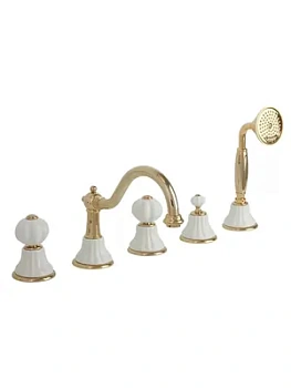 Смеситель на борт ванны Migliore на 5 отв., белый/золото ML.OLV-5880.BI.DO