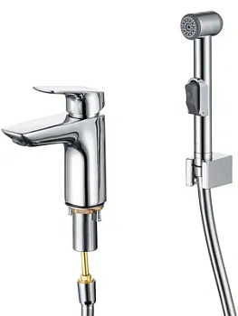 Смеситель для раковины Aquatek AQ1012CR с гиг. душем, однозахватный, низкий излив 97мм, хром