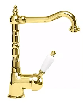 Смеситель CEZARES LSM2-03/24-Bi для умывальника, донный клапан, золото 24кар/ручка белая