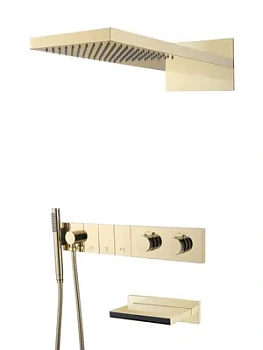 Душевая система Boheme 133-2-G встраиваемая, термостат, излив, верхний/ручной душ, золото