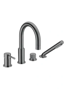 Смеситель Boheme 460-SGM на борт ванны, с душевым гарнитуром, однозахватный, графит глянц