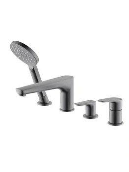 Смеситель Aquatek AQ1148BGM на борт ванны, однозахватный, на 4 отв., с руч. душем, сталь оруж