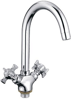 Смеситель Ledeme Н11 для кухни, поворотный излив, двухзахватный, хром L4311-2