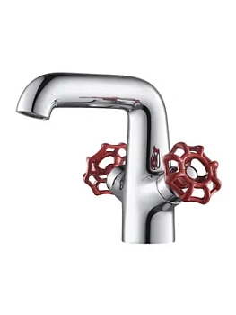 Смеситель Zeegres 19093001 для раковины, двухзахватный, красные ручки (19093001+95701011*2)