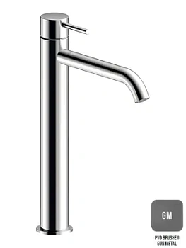 Смеситель для раковины Almar на 1 отверстие, без д/к, высокий h305 мм, излив 188 мм, цвет оружейный металл браш. E214002.GM