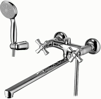 Смеситель для ванны/душа Lemark LM2512C двухзахватный, длинный излив, душевой комплект, хром