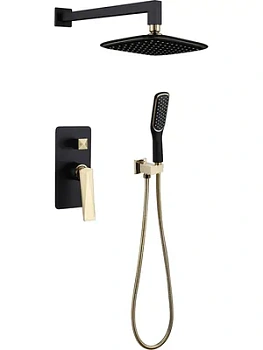 Душевая система Boheme 384-B встраиваемая, однозахватная, верхний/ручной душ, черный+золото