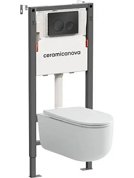 Комплект Подвесной унитаз Ulma Rimless+Система инсталляции кнопка Circle, черный матовый CN4006_121001MB