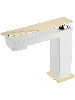 Смеситель Boheme 141-WG.2 для раковины, на 1 отверстие, однозахватный, белый+золото