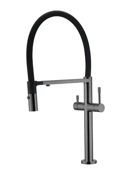 Смеситель Boheme 115-SGM для кухни, однозахватный, c краном для п/воды, гибкий излив, графит гл