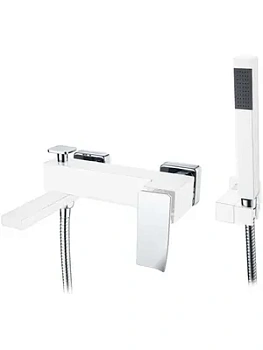 Смеситель Boheme 143-WCR.2 для ванны/душа, настенный, однозахв, с ручным душем, белый+хром