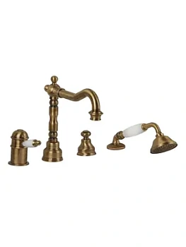 Смеситель на борт ванны Migliore термостат, на 4 отв., ручка белая, бронза ML.OXF-6358.BI.BR