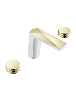 Смеситель Boheme для раковины, на 3 отверстия, двухзахватный, белый+золото 150-WG-DIAMOND