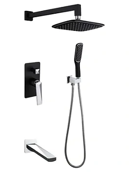 Душевая система Boheme 374-B-2 встраиваемая, верхний/ручной душ, с изливом, чёрный+хром