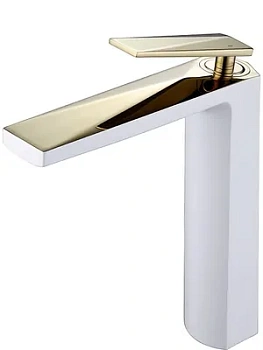 Смеситель Boheme 382-W для раковины, на 1 отверстие, однозахватный, белый+золото